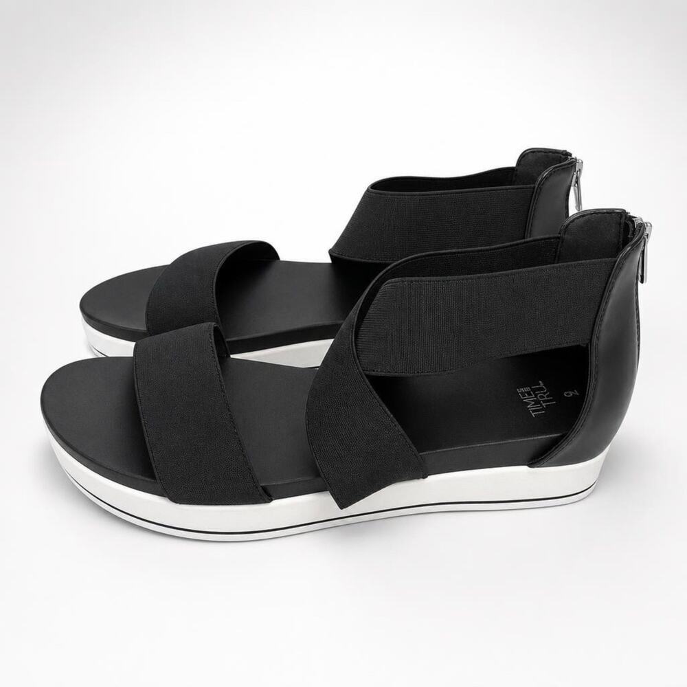 So Comfortable Footbed Easy On Off Strappy Summer Sandals Zip Up Back Women 9